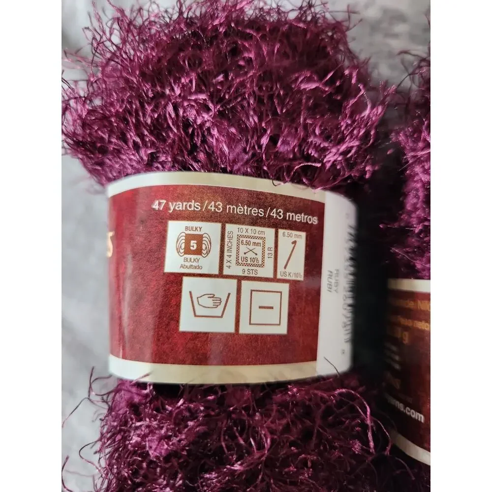 Patons Allure Yarn Ruby Fuzzy Novelty Textured Bulky 5 Lot of 2 Skeins